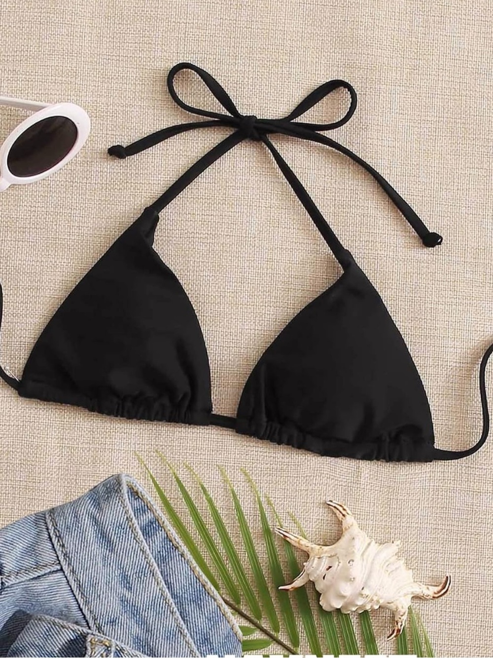 Women’s Black Triangle Bikini Top - Classic Halter Swim